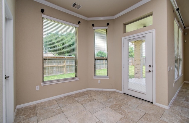 9126 Lake Lewisville Ct, Cypress, TX 77433 - doorway to outside featuring crown molding, plenty of natural light, and baseboards