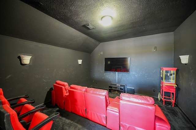 4214 Bridgestone Shadow Ct, Spring, TX 77388 - cinema with carpet floors, a textured ceiling, and vaulted ceiling