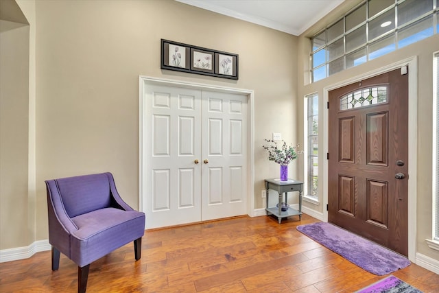 2206 E Van Trease Dr, Deer Park, TX 77536 - entryway with plenty of natural light, hardwood / wood-style flooring, baseboards, and ornamental molding