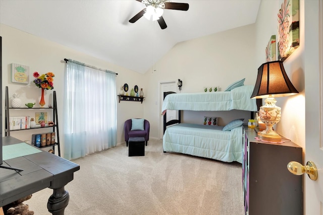2206 E Van Trease Dr, Deer Park, TX 77536 - carpeted bedroom featuring lofted ceiling, a ceiling fan, and baseboards