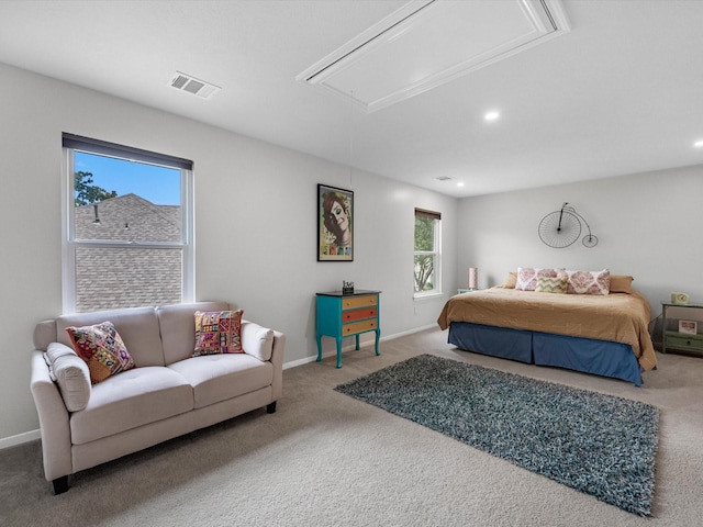 2710 Magnolia Walk, Spring, TX 77388 - carpeted bedroom featuring attic access, baseboards, and recessed lighting