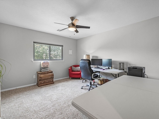 2710 Magnolia Walk, Spring, TX 77388 - home office with ceiling fan, baseboards, carpet floors, and a textured ceiling