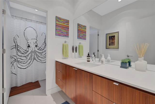 1136 Aurora St, Houston, TX 77009 - bathroom with vanity, recessed lighting, and tile patterned flooring