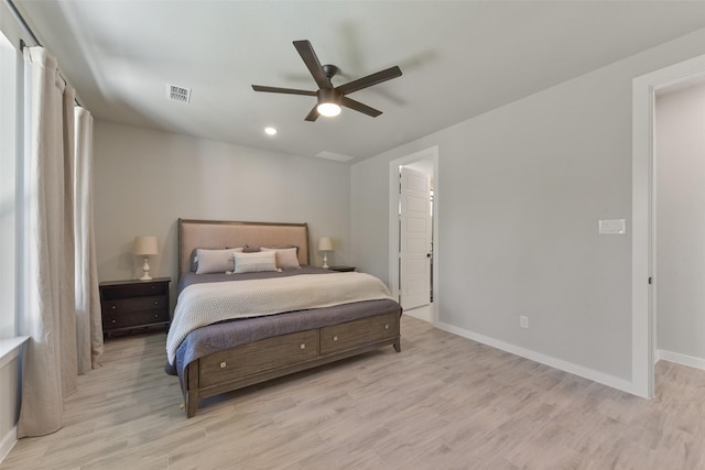 5107 Shimmering Brook Ln, Fulshear, TX 77441 - bedroom featuring light wood-style flooring, baseboards, recessed lighting, and a ceiling fan