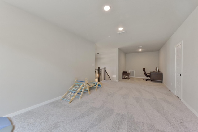 5107 Shimmering Brook Ln, Fulshear, TX 77441 - recreation room featuring carpet flooring, baseboards, recessed lighting, and an office area