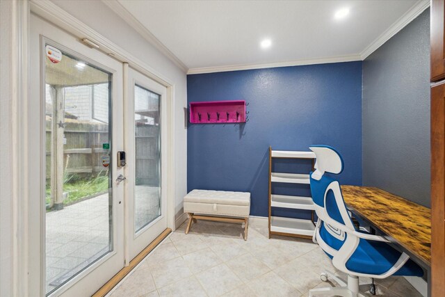 2513 Bering Dr Unit 13, Houston, TX 77057 - office space with french doors, crown molding, and tile patterned flooring