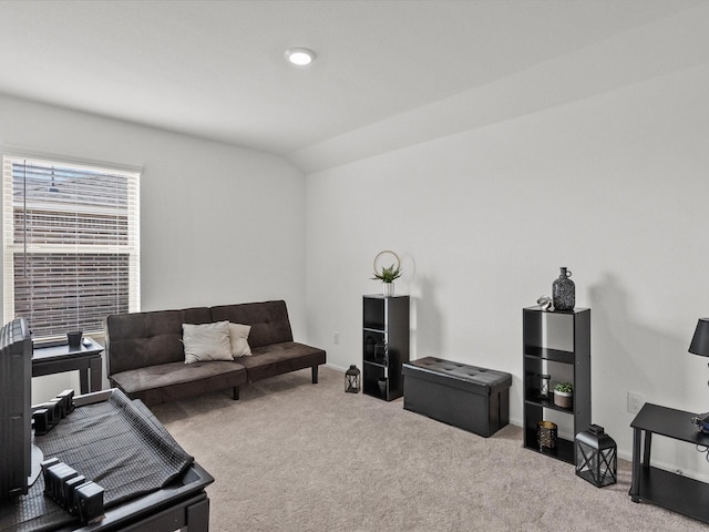 512 Maple Bnd, La Marque, TX 77568 - living area featuring carpet, vaulted ceiling, and baseboards