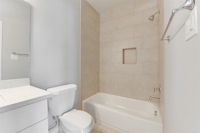6615 Ezzard Charles Ln, Houston, TX 77091 - full bathroom with vanity, toilet, bathing tub / shower combination, and tile patterned flooring