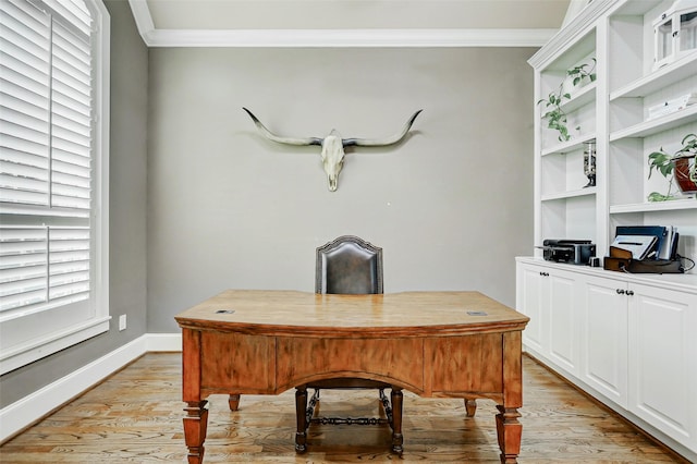 1418 Du Barry Ln, Houston, TX 77018 - home office with ornamental molding and light wood-style floors