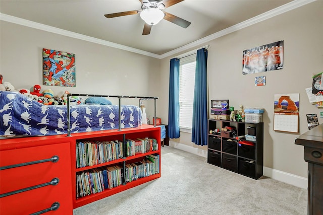 1418 Du Barry Ln, Houston, TX 77018 - carpeted bedroom with ornamental molding and ceiling fan