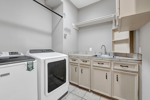 1 Magnolia Bend Dr, Hunters Creek Village, TX 77024 - washroom with washer and dryer, cabinet space, and light tile patterned floors