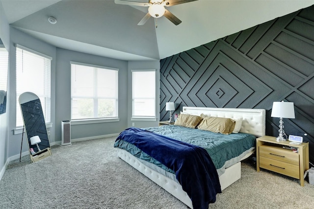 4910 Magnolia Springs Dr, Pearland, TX 77584 - carpeted bedroom with baseboards, a ceiling fan, and lofted ceiling