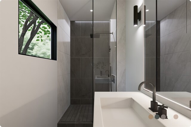 1407 Indiana St, Houston, TX 77006 - bathroom featuring a tile shower and vanity