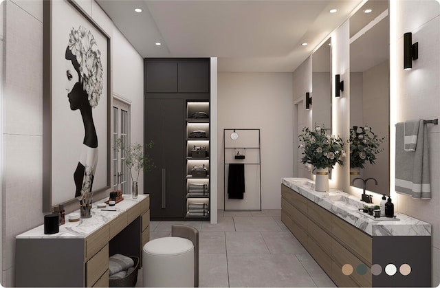 1407 Indiana St, Houston, TX 77006 - bathroom featuring vanity, tile patterned flooring, and recessed lighting