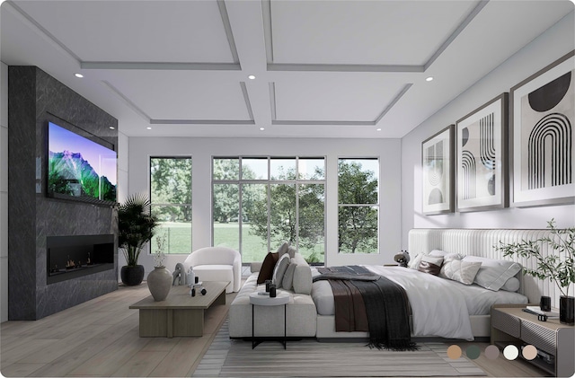 1407 Indiana St, Houston, TX 77006 - bedroom with a high end fireplace, recessed lighting, and coffered ceiling