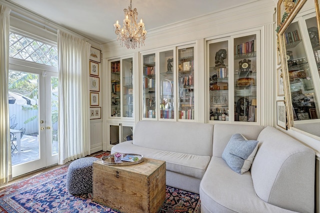 200 Westmoreland St, Houston, TX 77006 - living room with a chandelier and ornamental molding