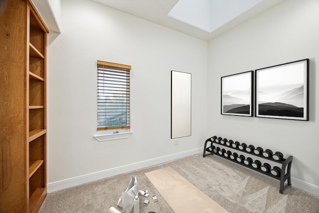 3224 Alabama Ct, Houston, TX 77027 - workout area featuring carpet floors, baseboards, and a skylight