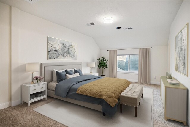 3224 Alabama Ct, Houston, TX 77027 - bedroom with vaulted ceiling, light colored carpet, and baseboards