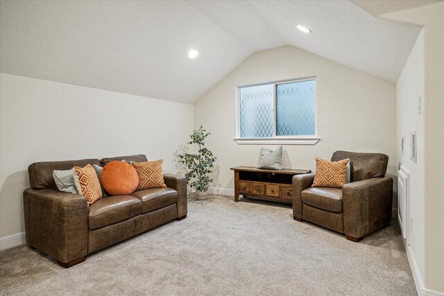 3224 Alabama Ct, Houston, TX 77027 - carpeted living area featuring lofted ceiling, baseboards, and recessed lighting