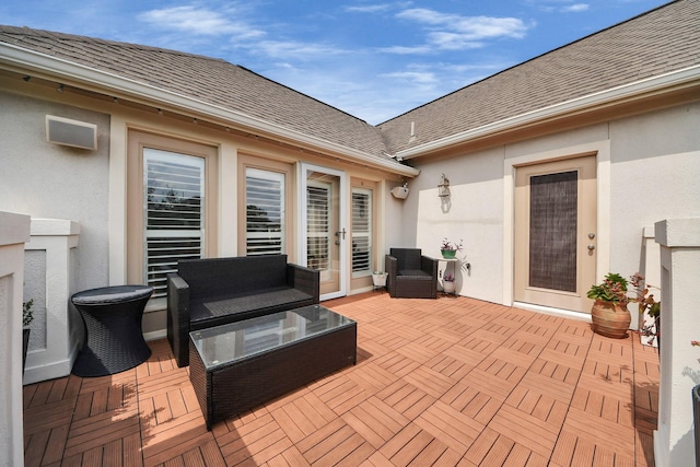 2223 Hilshire Trail Dr, Houston, TX 77080 - wooden terrace with a patio and an outdoor hangout area