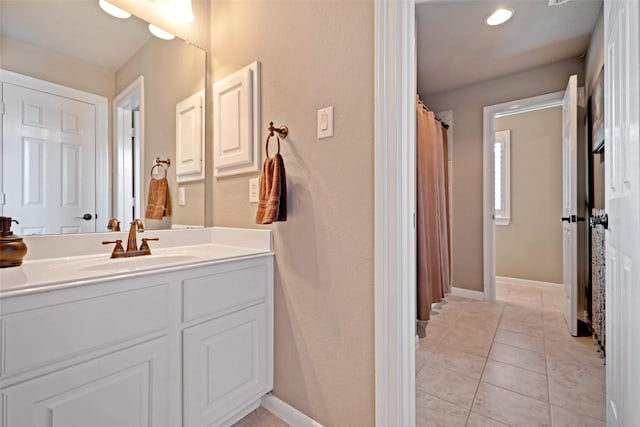25606 Payton Chase Ct, Katy, TX 77494 - bathroom with vanity, tile patterned floors, and curtained shower