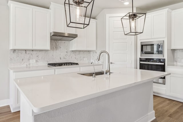 2010 Bluff Oak Ct, Conroe, TX 77304 - kitchen featuring appliances with stainless steel finishes, light wood-style floors, tasteful backsplash, and light countertops