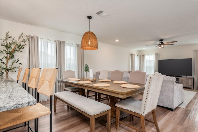 4335 Leyland Brook Ln, Houston, TX 77068 - dining area with light wood-type flooring, ceiling fan, and recessed lighting