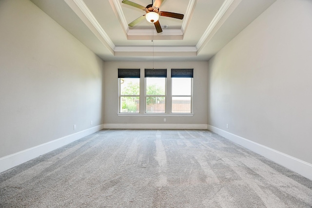 23402 Skylark Falls Trl, Katy, TX 77493 - spare room featuring crown molding, carpet, a tray ceiling, baseboards, and a ceiling fan