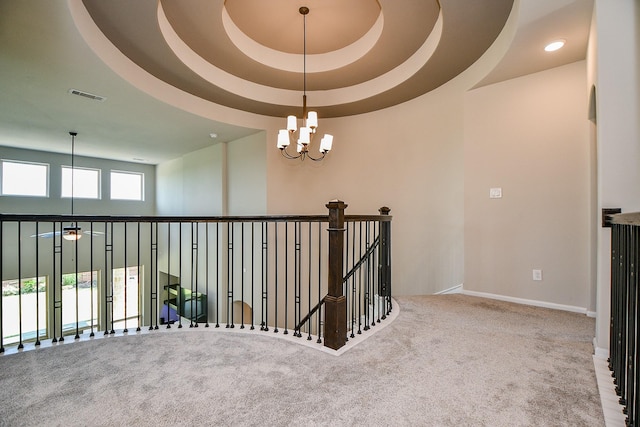 23402 Skylark Falls Trl, Katy, TX 77493 - hallway with a chandelier, carpet floors, baseboards, an upstairs landing, and recessed lighting