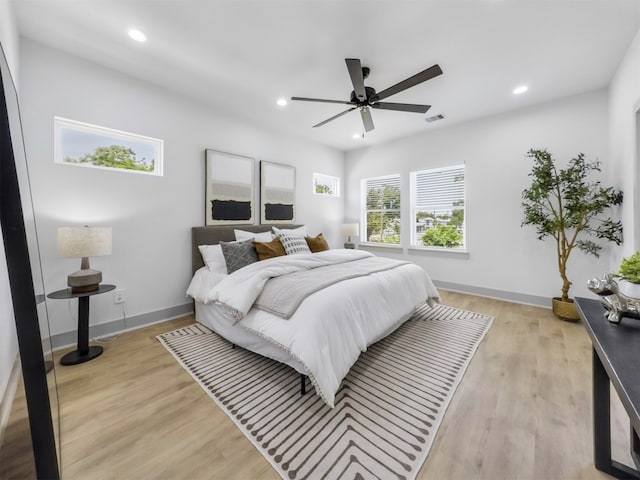 2410 Vaughn St Unit B, Houston, TX 77093 - bedroom with recessed lighting, light wood-style floors, and ceiling fan