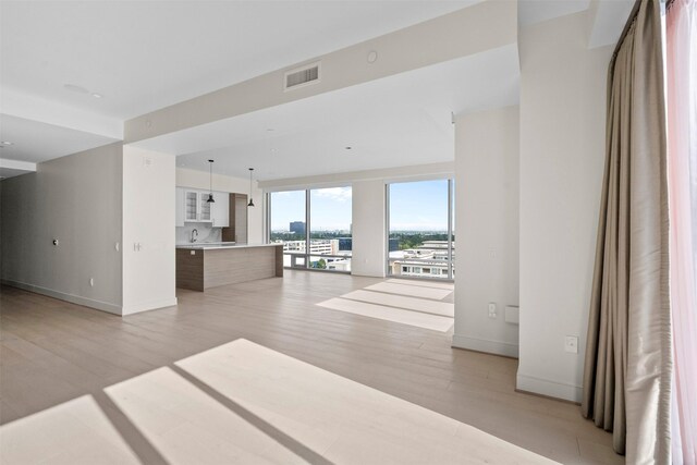 2047 Westcreek Ln Unit 1105, Houston, TX 77027 - unfurnished living room with light wood-style floors, baseboards, and a sink