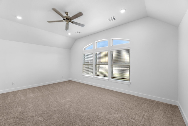 21318 Oakley Claremont Ct, Magnolia, TX 77355 - additional living space featuring lofted ceiling, baseboards, ceiling fan, carpet flooring, and recessed lighting