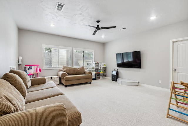 1935 Invermere Dr, Spring, TX 77386 - carpeted living area featuring ceiling fan and recessed lighting