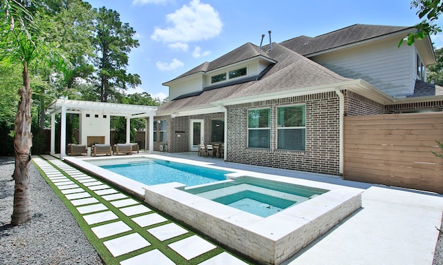 1935 Invermere Dr, Spring, TX 77386 - back of house featuring brick siding, an outdoor living space, a pergola, a patio, and roof with shingles