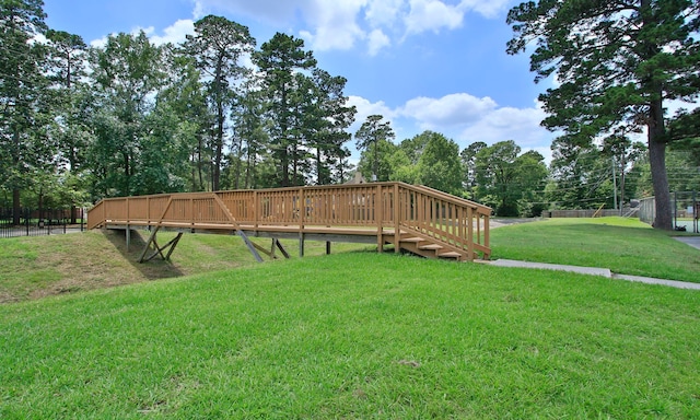 1935 Invermere Dr, Spring, TX 77386 - view of yard featuring a deck and view of wooded area