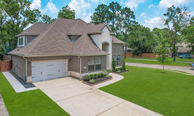 1935 Invermere Dr, Spring, TX 77386 - french country style house with roof with shingles, driveway, stone siding, a garage, and brick siding