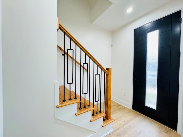 1307 71st St Unit A, Houston, TX 77011 - entrance foyer featuring wood finished floors, stairs, and recessed lighting