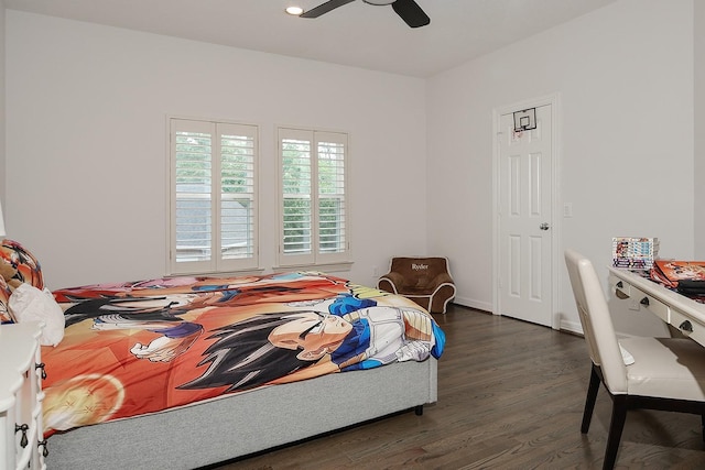 7 Spindrift Pl, The Woodlands, TX 77381 - bedroom featuring dark wood-type flooring and a ceiling fan