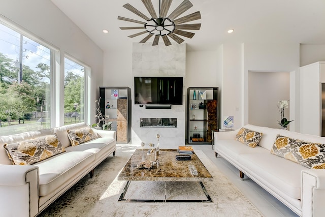 1002 Royal Lakes Manor Blvd, Richmond, TX 77469 - living area with a ceiling fan and recessed lighting