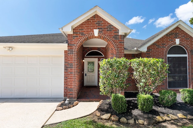 4613 Meridian Park Dr, Pearland, TX 77584 - view of front of house featuring brick siding, a garage, a shingled roof, and concrete driveway