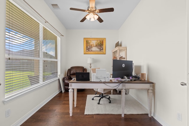 24914 Hazel Ranch Dr, Katy, TX 77494 - office space featuring wood finished floors, baseboards, and ceiling fan