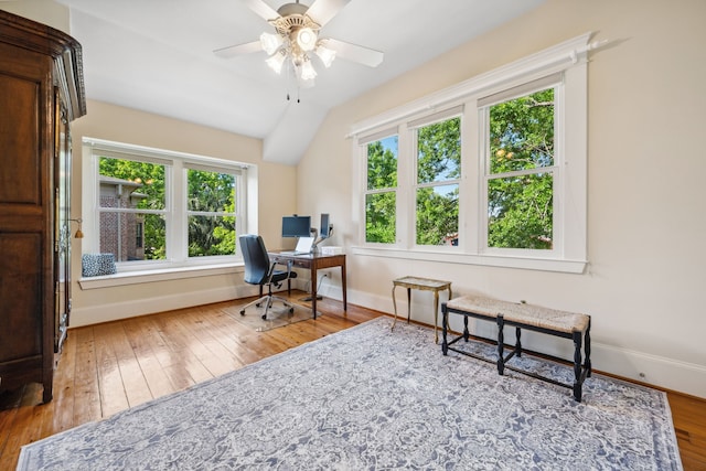 940 Columbia St, Houston, TX 77008 - office space with healthy amount of natural light, baseboards, hardwood / wood-style floors, a ceiling fan, and vaulted ceiling