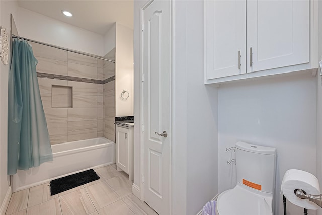 1035 Herkimer St, Houston, TX 77008 - bathroom with shower / bath combo, toilet, tile patterned floors, recessed lighting, and vanity