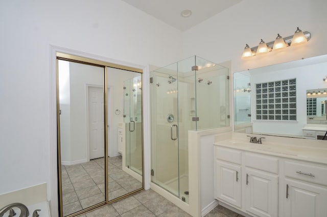 5319 Green Cove Bend Ln, Houston, TX 77041 - bathroom with vanity, a shower stall, and tile patterned flooring