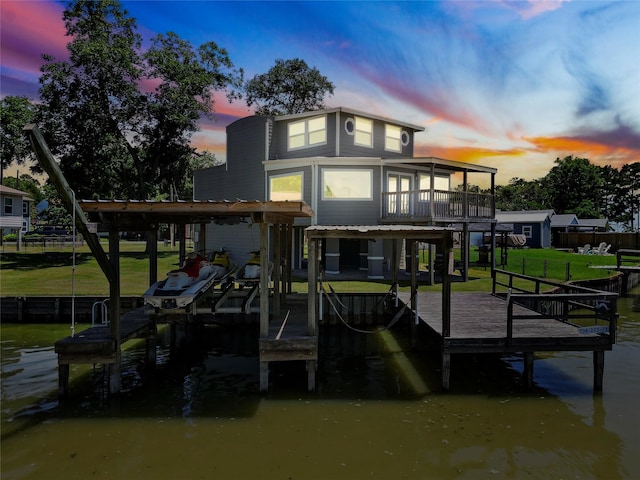 210 W Lakeview, Onalaska, TX 77360 - dock featuring boat lift, a yard, and a water view