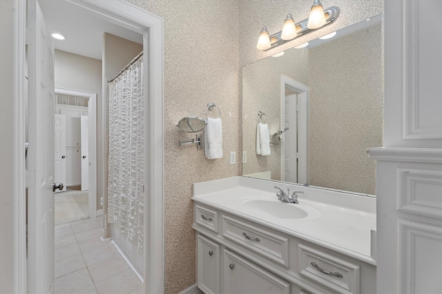 15222 Hilltop View Dr, Cypress, TX 77429 - full bathroom featuring tile patterned flooring, vanity, and a shower with curtain