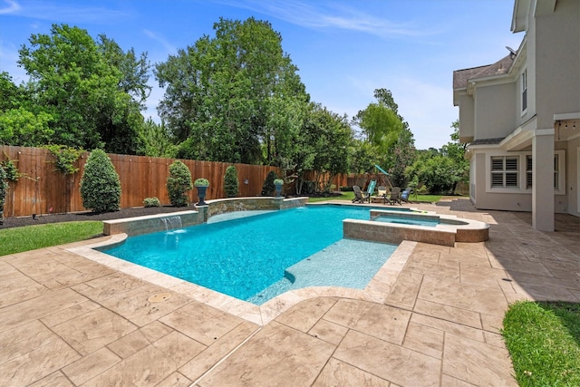 15222 Hilltop View Dr, Cypress, TX 77429 - view of pool with a patio area, a fenced backyard, and a pool with connected hot tub