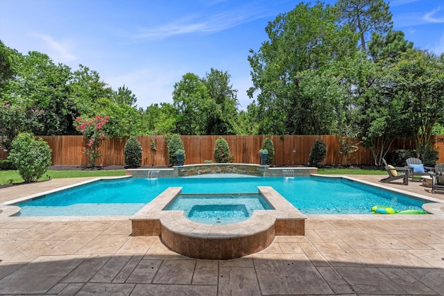 15222 Hilltop View Dr, Cypress, TX 77429 - view of swimming pool with a patio area, a fenced backyard, and an in-ground hot tub