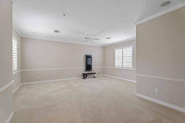 15222 Hilltop View Dr, Cypress, TX 77429 - carpeted spare room with a ceiling fan, crown molding, and recessed lighting