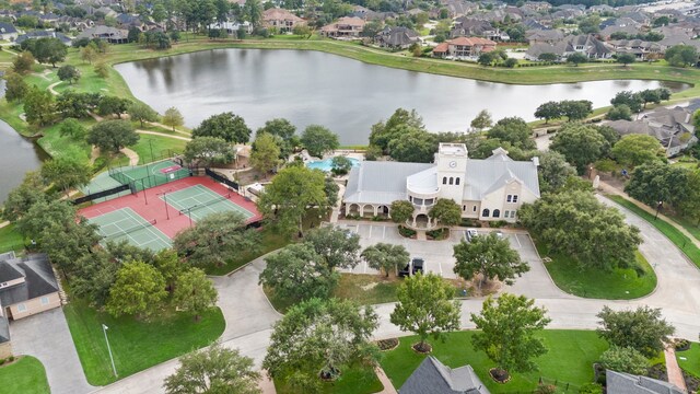 15222 Hilltop View Dr, Cypress, TX 77429 - aerial view of residential area featuring a large body of water